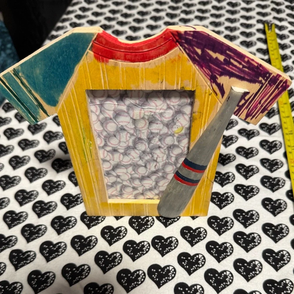 Baseball Themed wood Picture Frame with Bat Accent
